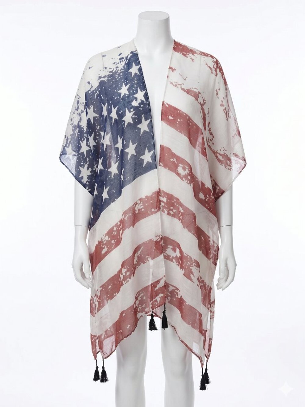 American Flag Kimono Wrap Cover Up One Size Sheer USA Patriotic Beach Shawl NIP